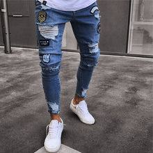 Load image into Gallery viewer, 2019 Men&#39;s Stretchy Ripped Skinny Biker Jeans Destroyed Slim Fit Denim Pants Mens Elastic Waist Harem Pants Men Jogger S-4XL