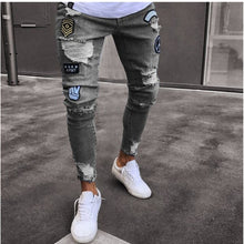 Load image into Gallery viewer, 2019 Men&#39;s Stretchy Ripped Skinny Biker Jeans Destroyed Slim Fit Denim Pants Mens Elastic Waist Harem Pants Men Jogger S-4XL