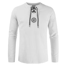 Load image into Gallery viewer, 2019 New Unique Design Vintage Style Men Plus Size Ancient Viking Embroidery Lace Up V Neck Long Sleeve T-Shirt Top trendy