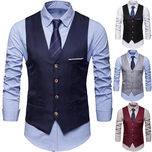 Plus Size Formal Men Solid Color Suit Vest Single Breasted Business Waistcoat Korean casual versatile business button vest