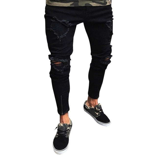 HEFLASHOR Mens Cool Designer Brand Black Jeans Skinny Ripped Destroyed Stretch Slim Fit Hop Hop Pants With Holes For Men