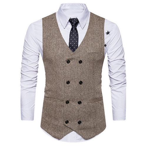 MJARTORIA Men Double Breasted Suit Vests Gentlemen Business Sleeveless Waistcoat Vintage Formal Blazers Vest For Wedding Party