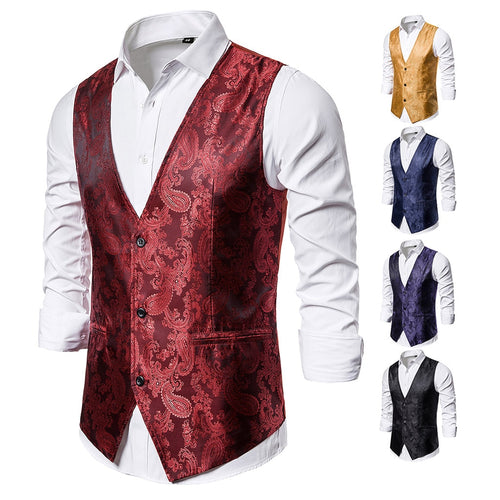 CYSINCOS Luxury Gold Printed Steampunk Vest Men Brand Night Club Prom Suit Vest Men Waistcoat Wedding Formal Dress Vests for Men