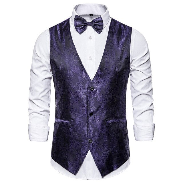 CYSINCOS Luxury Gold Printed Steampunk Vest Men Brand Night Club Prom Suit Vest Men Waistcoat Wedding Formal Dress Vests for Men