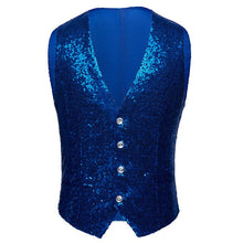 Load image into Gallery viewer, Mens Shiny Sequined Waistcoat Men Gold Silver Red Blue Black Full Sequins Wedding Groom Vest Gilet Homme DJ Bar Singers Costume