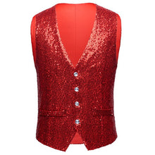 Load image into Gallery viewer, Mens Shiny Sequined Waistcoat Men Gold Silver Red Blue Black Full Sequins Wedding Groom Vest Gilet Homme DJ Bar Singers Costume
